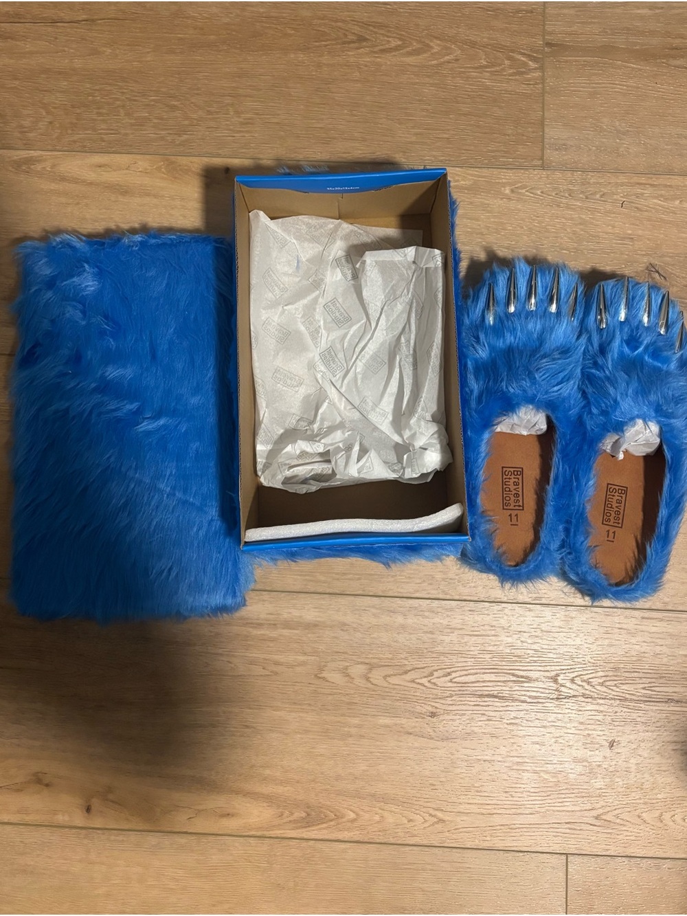 Bravest Studios Blue Faux Fur Claw-Detail Slippers